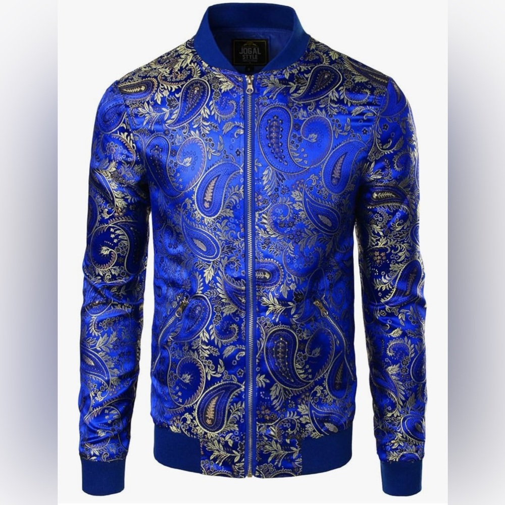 Men's Blue Paisley Bomber Jacket